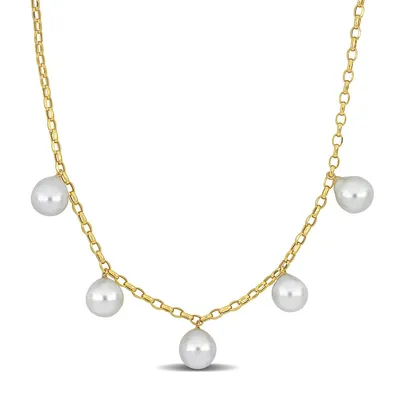 South Sea Cultured Pearl Station Necklace In 10k Yellow Gold