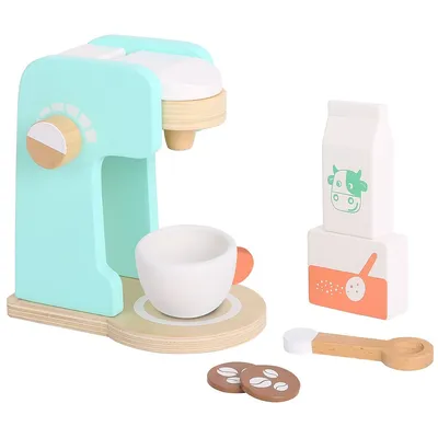 Wooden Coffee Maker Playset - 7pcs - Coffee Making Play Kitchen Toy With Accessories, Ages 3+
