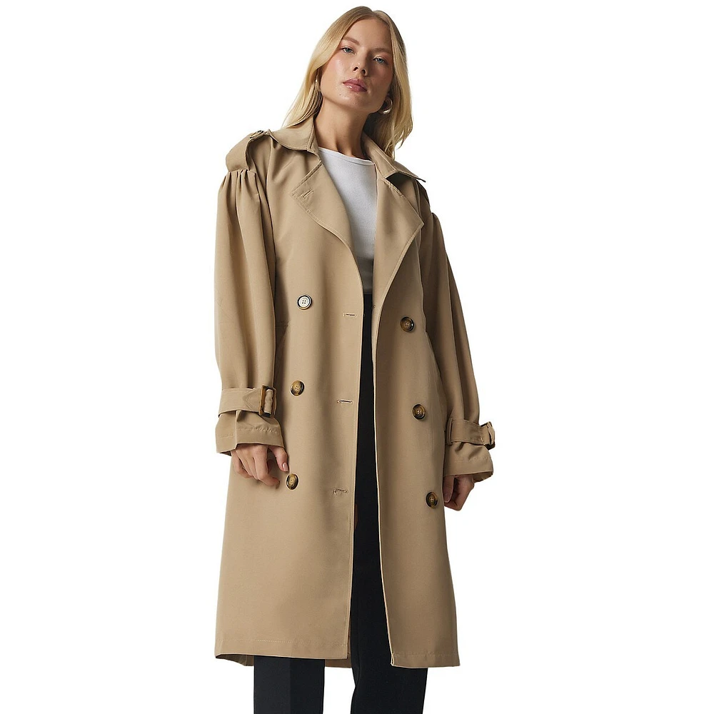 Regular Fit Cache-coeur Woven Plain Trench Coat