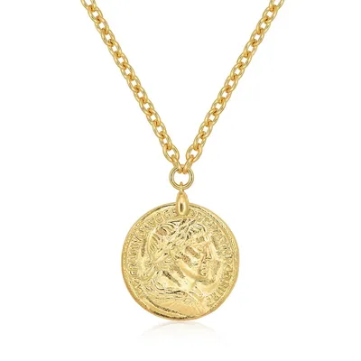 18kt Gold Plated 17" Rolo With Antique Replica Coin Pendant Necklace