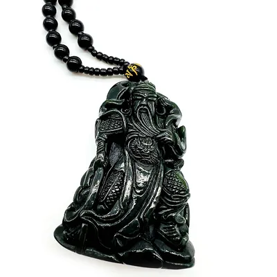 Men's Guanyu God Of War Natural Jade Pendant With Necklace