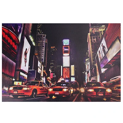 Led Lighted Nyc Times Square Broadway Taxi Cabs Canvas Wall Art 15.75" X 23.5"
