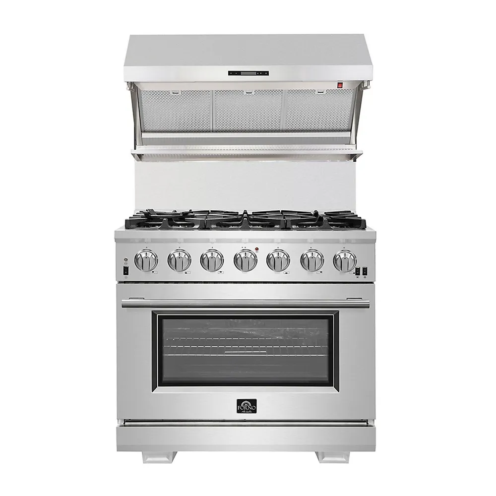 Capriasca Full Gas 36" Inch. Freestanding Range With 6 Sealed Burners Cooktop 120,000 Btu - 5.36 Cu.ft. Gas Convection Oven, Stainless Steel Cast Iron Grates- FFSGS6260-36