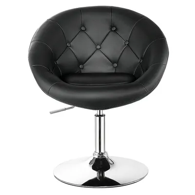 1pc Adjustable Modern Swivel Round Tufted Back Accent Chair Pu Leather Black New