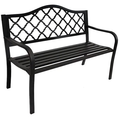 Black Cast Iron Lattice Patio Garden Bench - 50-inch