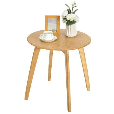 Natural Bamboo Round End Table Modern Stylish Side Table W/ 20'' Round Tabletop