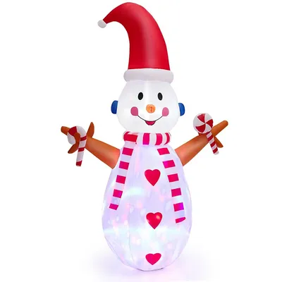 8ft Christmas Snowman Decoration Inflatable Xmas Decor With Multi-color Rotating & Bright Led Lights