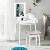 Vanity Dressing Table Set Flip Mirror Desk Furniture Stool W/ 2 Drawer White