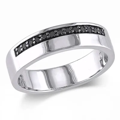 Men's 1/5 Ct Tw Black Diamond Single Row Ring Sterling Silver