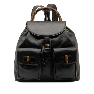 Pre-loved Bamboo Drawstring Leather Backpack