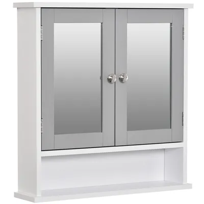 Wall Mounted Mirror Cabinet W/ Mirror Doors Adjustable Shelf