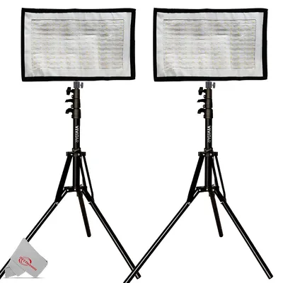 2x Fabric 140 Led Bi-color Dimmable Light Panel Roll Up Flexible Compact Mat With Remote 24w Upto 3000lm For Studio Lighting + 2x 63" Light Stand