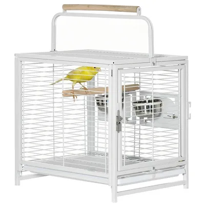 Bird Travel Carrier Cage With Stainless Steel Bowls, White