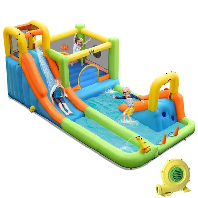 Inflatable Water Slide Park Bounce House Climbing Wall W/ 750w Blower