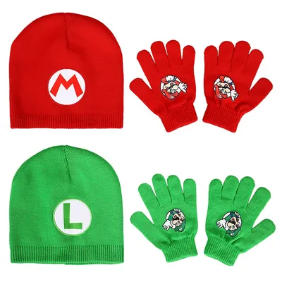 Super Mario Bros Mario & Luigi 2 Pack Kids Beanie & Gloves Set