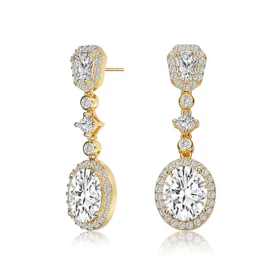 Sterling Silver Gold Plated Cubic Zirconia Accent Long Drop Earrings