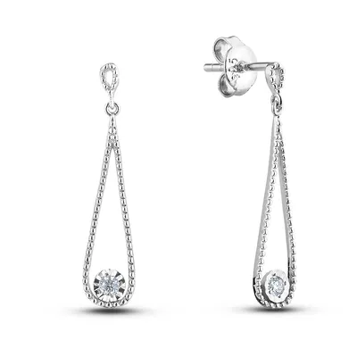925 Sterling Silver 0.06 Cttw Canadian Diamond Illusion Miracle Set Solitaire Drop Earrings
