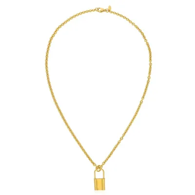 18kt Gold Plated 20" Lock Pendant On Rolo Chain