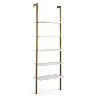 5-tier Ladder Shelf Wood Wall Mounted Display Bookshelf Metal Frame Bronze