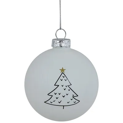 4ct Matte White Christmas Tree Glass Ball Ornaments 3"