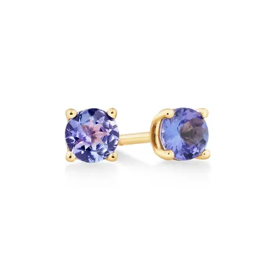Stud Earrings With Tanzanite In 10kt Yellow Gold