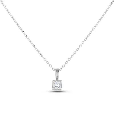14k White Gold 0.36 Ct Princess Cut Canadian Diamond Solitaire Pendant And Chain