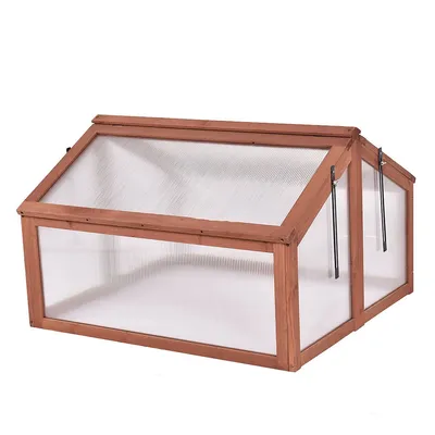 Wooden Cold Frame Green House Double Box Raised Plants Bed Garden