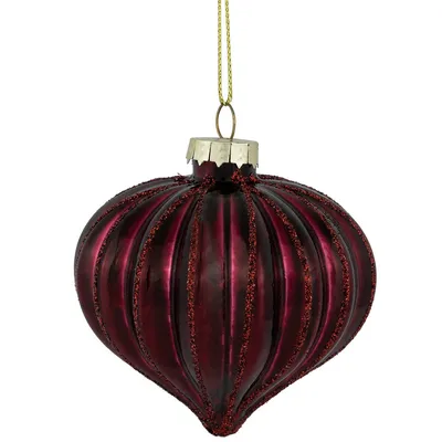 4ct Shiny Maroon Onion Glass Christmas Ornaments 3"