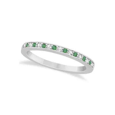 Semi-eternity Emerald And Diamond Wedding Band 14k White Gold (0.25ct)