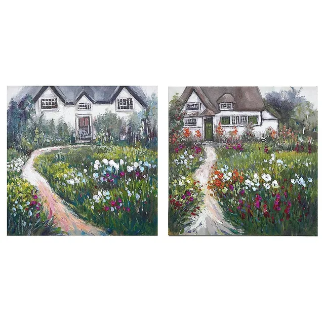 Hand Painted Canvas Wall Art Floral Garden - Set Of 2