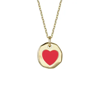 Kids 14k Gold Plated with Red Heart Enamel Medallion Pendant Necklace
