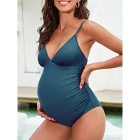 Women's Ruched V-neck Cami One Piece Maternity Swimsuit