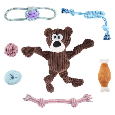 Puppy Chew Toys For Teething, Squeaky Rope Dog Toys, Set Of 7