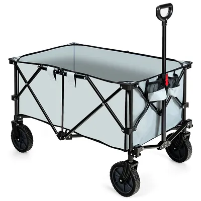 Costway Folding Collapsible Wagon Utility Camping Cart W/wheels & Adjustable Handle Redgreynavy