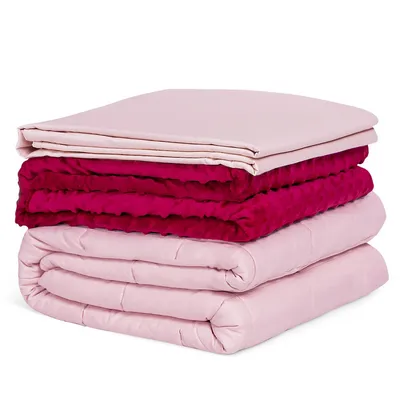 10lbs Heavy Weighted Blanket 3 Piece Set W/ Hot & Cold Duvet Covers 41''x60'' Pink