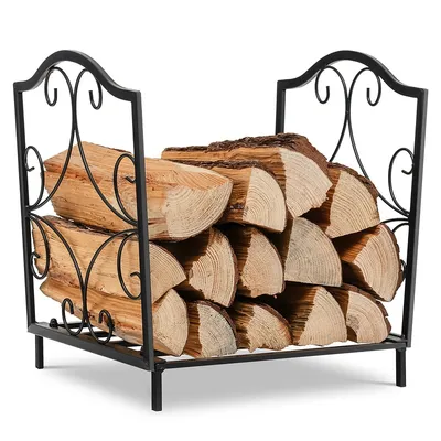 17" Firewood Rack Decorative Steel Firewood Storage Log Holder Indoor Outdoor