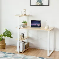 Reversible Computer Desk Study Table Home Office W/adjustable Bookshelf Natural