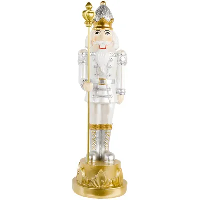 13.5" Silver Metallic Christmas Nutcracker With Staff