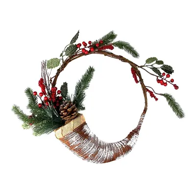 Frosted Cornucopia Artificial Christmas Wreath - 14-inch, Unlit