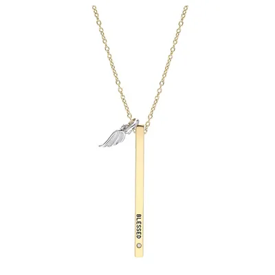 Sterling Silver 18" Blessed Bar With Wing Charm Necklace