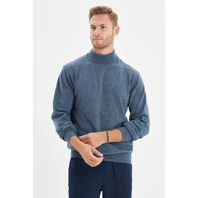 Male Basic Slim Fit High Neck Knitwear Sweater