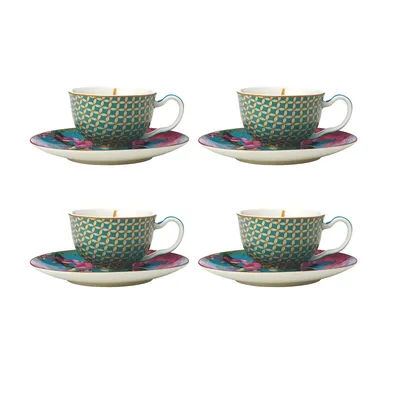 Set Of 4 Cup&saucer Demi Silk Aqua