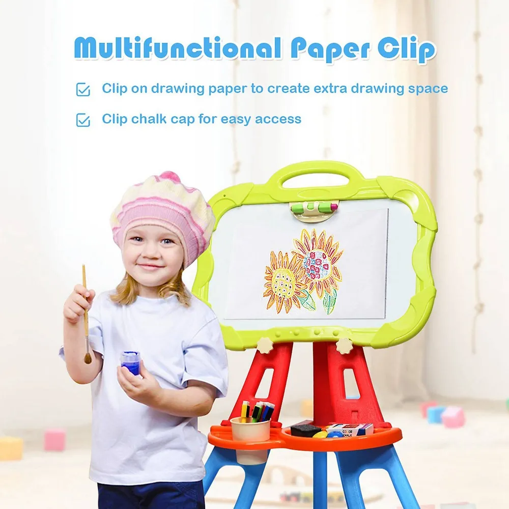 Qaba Art Easel for Kids with Paper Roll, Blackboard, Whiteboard