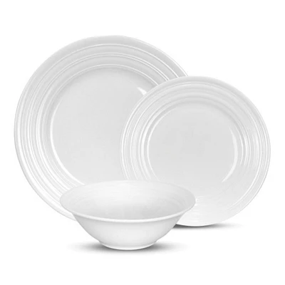 White Stripe 12 Pc Dinnerware Set, Service For 4