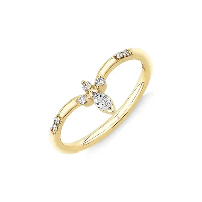 0.14 Carat Tw Round Brilliant And Marquise Diamond Contoured Wedding Band In 14kt Yellow Gold