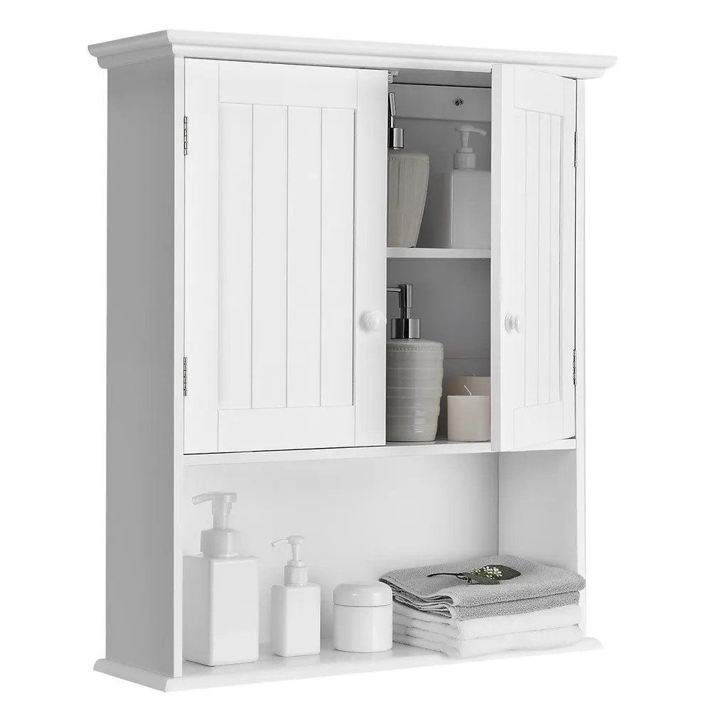 Wall Mounted Bathroom Storage Medicine Cabinet with Towel Bar-Gray | Costway