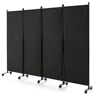4-panel Folding Room Divider 6ft Rolling Privacy Screen With Lockable Wheels Black/brown/grey/white