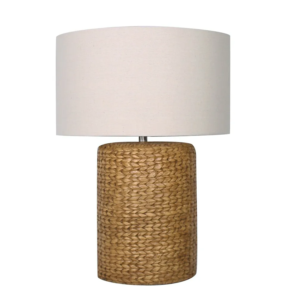 26"h Cement Table Lamp- Faux Rattan Design