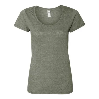 Womens/ladies Short Sleeve Deep Scoop Neck T-shirt