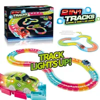 Magic Tracks 132 Pieces Race Track Car Set 2-in-1, Glowing in Dark & LED Lights